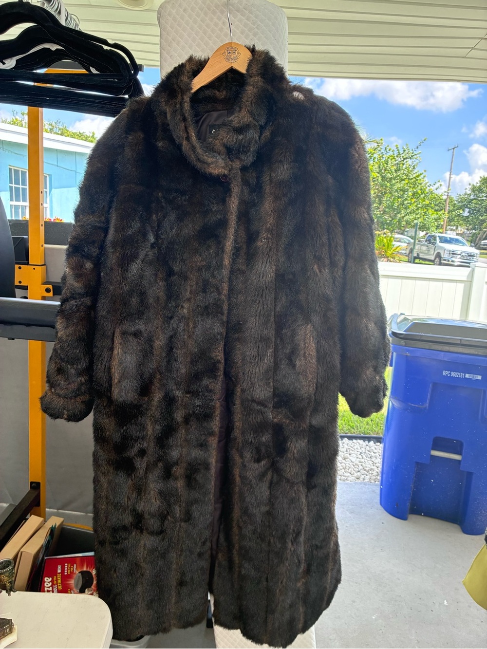 Luxurious Dark Brown Faux Fur Full-Length Trench Coat